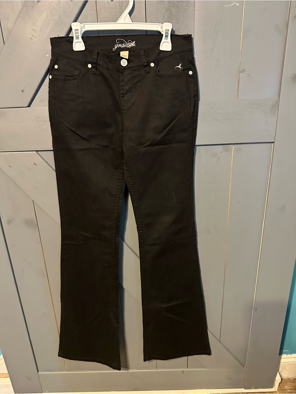 Grane Black Bootcut Jeans Junior Size 1 Embroidered Bird Logo